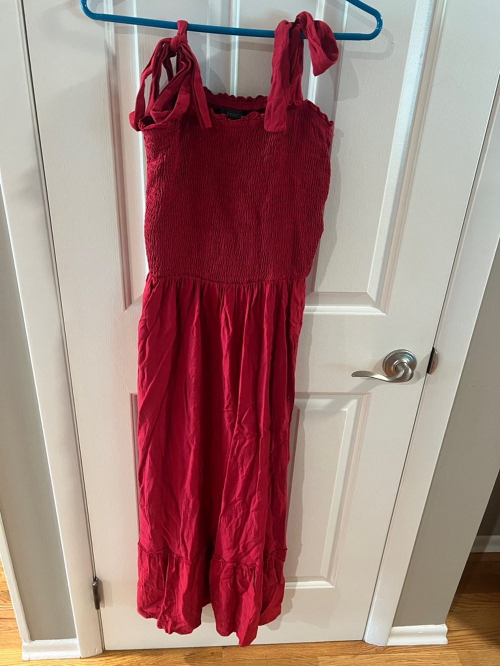 Zesica Red Smocked Tie-Shoulder Maxi Dress